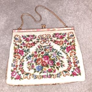 Vintage Needlepoint Handbag with Mother of Pearl Inlay